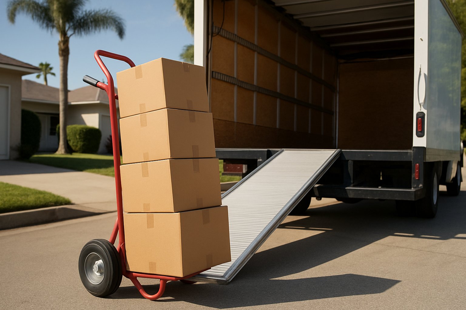 Crew loading a couch onto the truck ramp